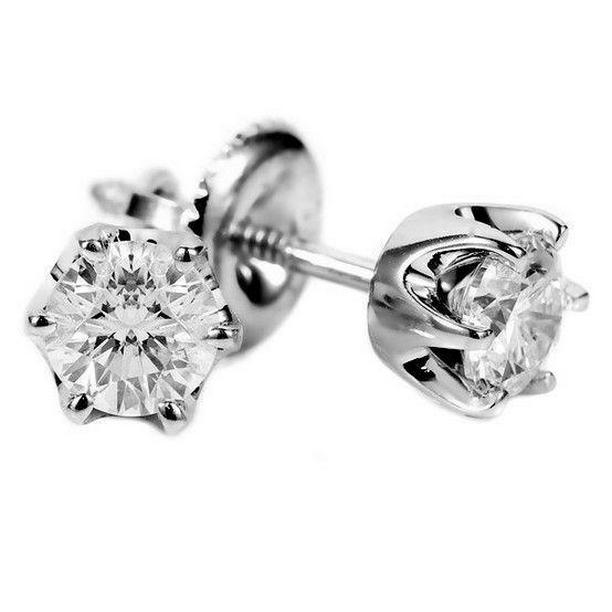 61374 2 CT White Gold Solitaire Round Womens Diamond Stud Earring
