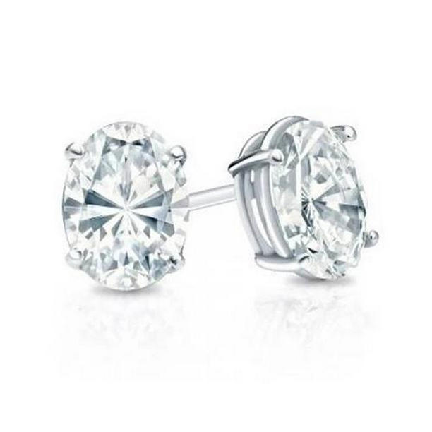 61375 2 CT Oval Cut Diamond Stud Earring, 14K White Gold