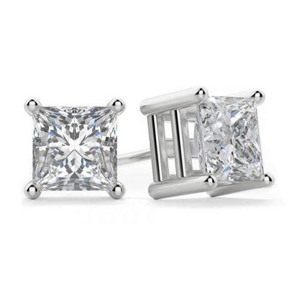 61376 2 CT Princess Cut 4 Prong Setting Diamond Stud Earring, White Gold