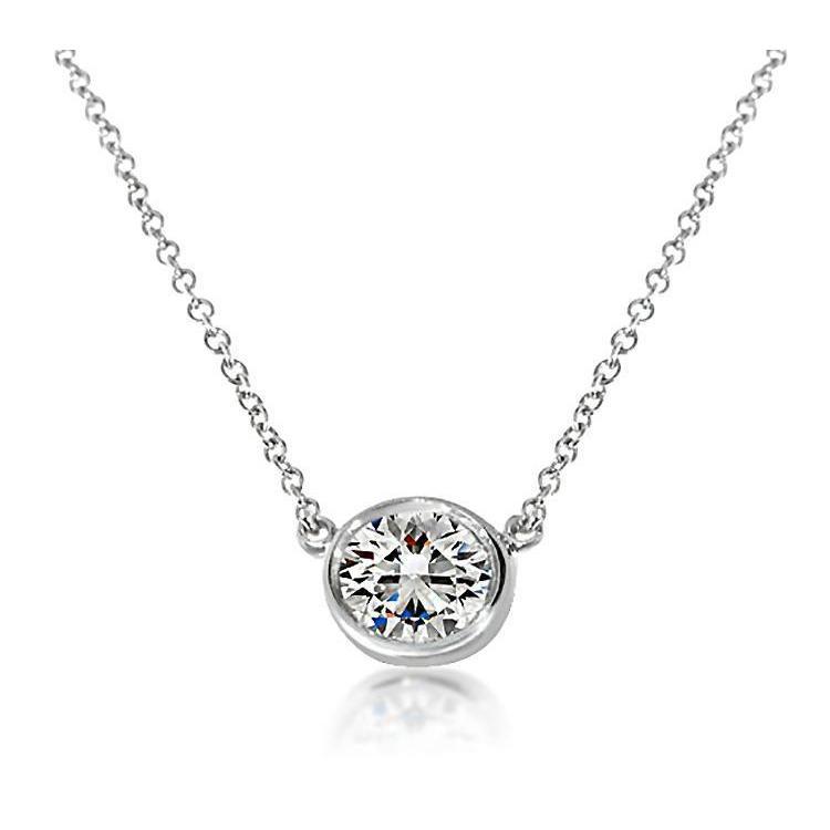 61395 Big 2 CT Solitaire Bezel Setting Diamond Pendant White Gold