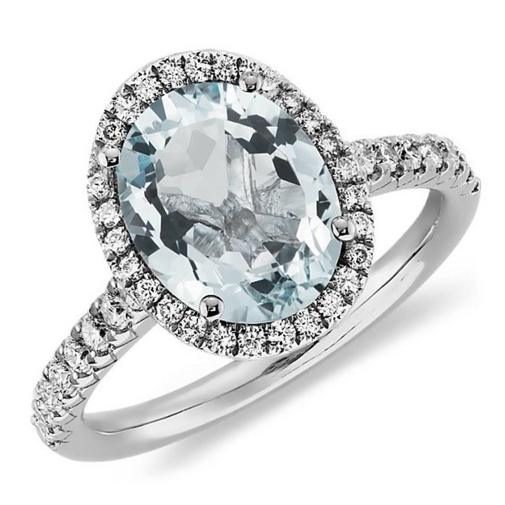 11.70 CT Oval Aquamarine & Round Diamonds Ring, 14K White Gold - Size 6.5