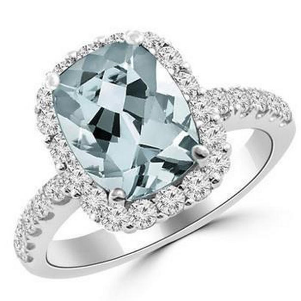 61983 11.25 CT Aquamarine with Diamonds Engagement Ring, 14K White Gold - Size 6.5
