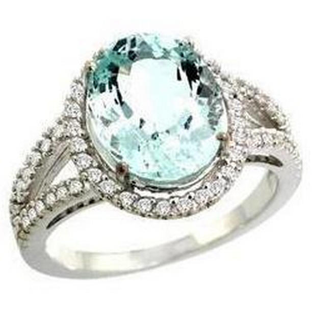 61990 Oval Aquamarine & Diamonds 16.35 CT Anniversary Ring, White Gold - Size 6.5
