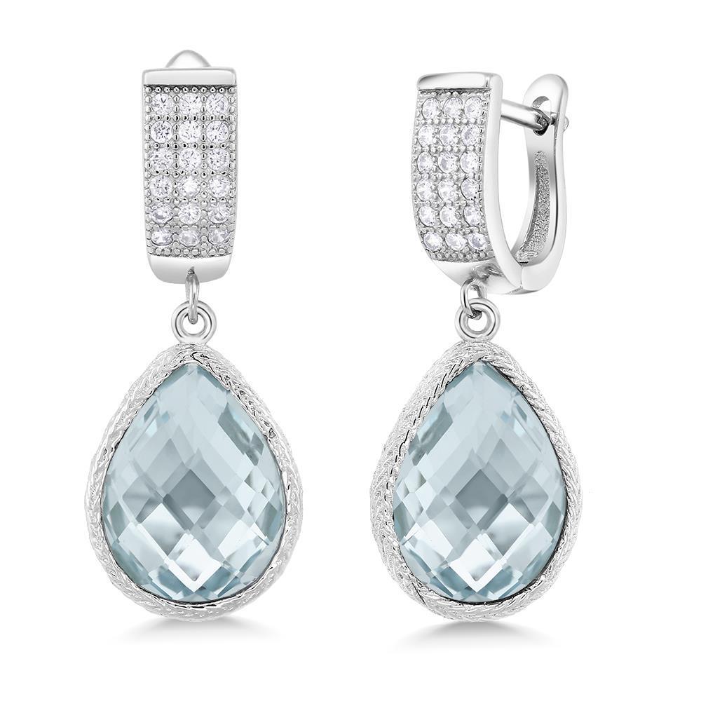 13.90 CT Aquamarine & Diamonds Dangle Earrings, 14K White Gold