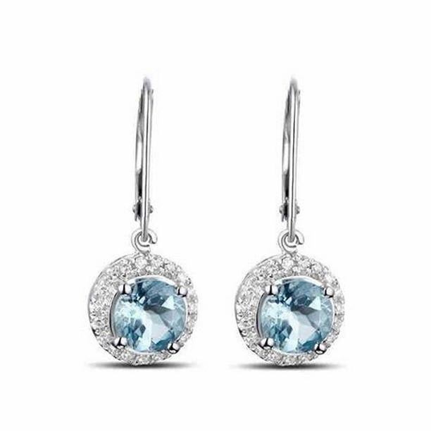 6.40 CT Aquamarine & Diamond Dangle Earrings, 14K White Gold