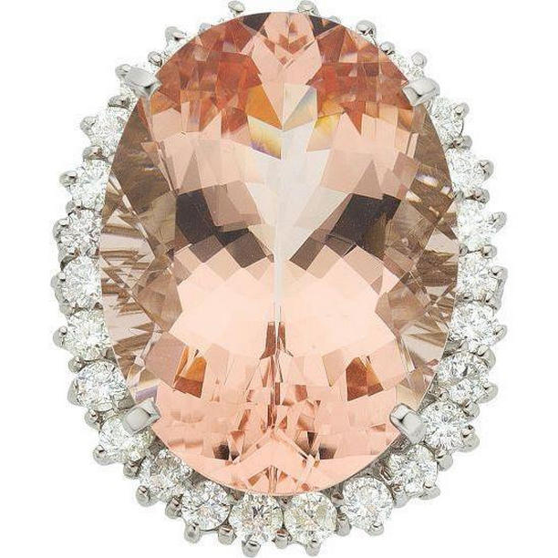 62006 14.25 CT Big Oval Morganite with Small Diamonds Ring, 14K White Gold - Size 6.5