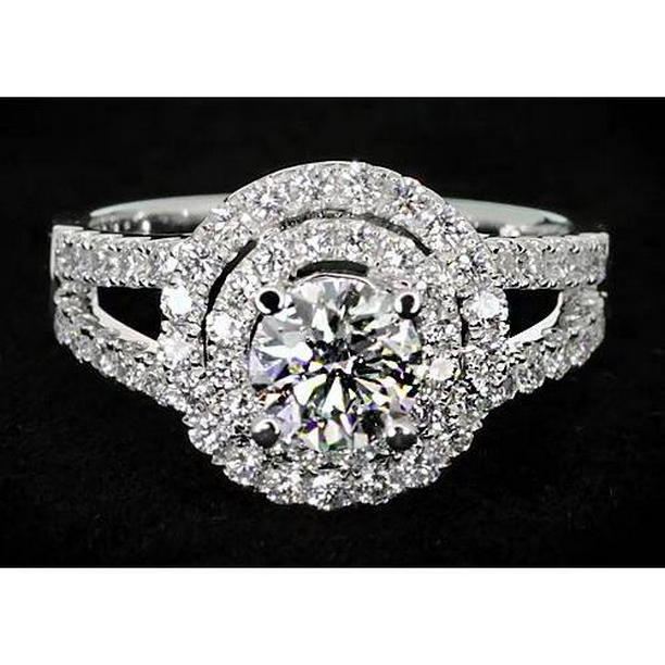 62009 3 CT Diamond Round Split Shank Halo Ring, 14K White Gold - Size 6.5