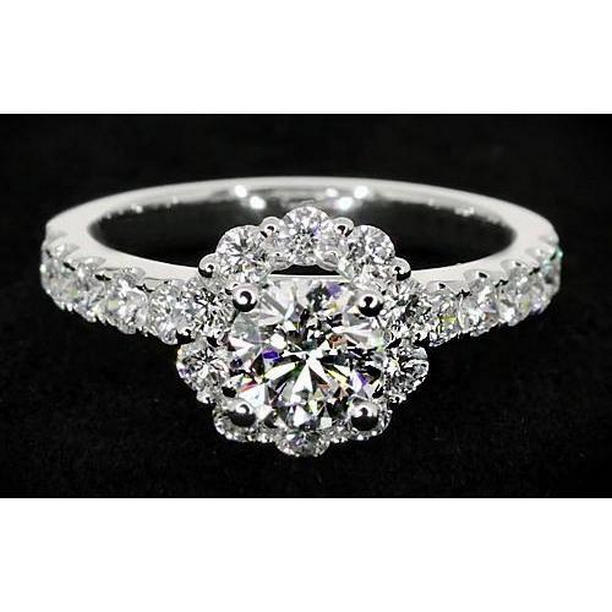 62018 2 CT Flower Style Diamond Engagement Ring, 14K White Gold - Size 6.5