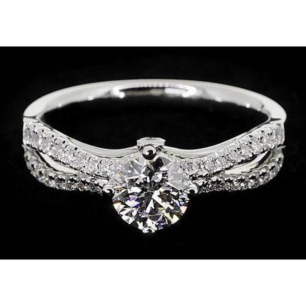 2 CT Split Shank Round Diamond Engagement Ring, 14K White Gold - Size 6.5