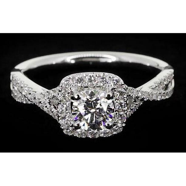 62034 2 CT Twisted Shank Round Diamond Ring, 14K White Gold - Size 6.5