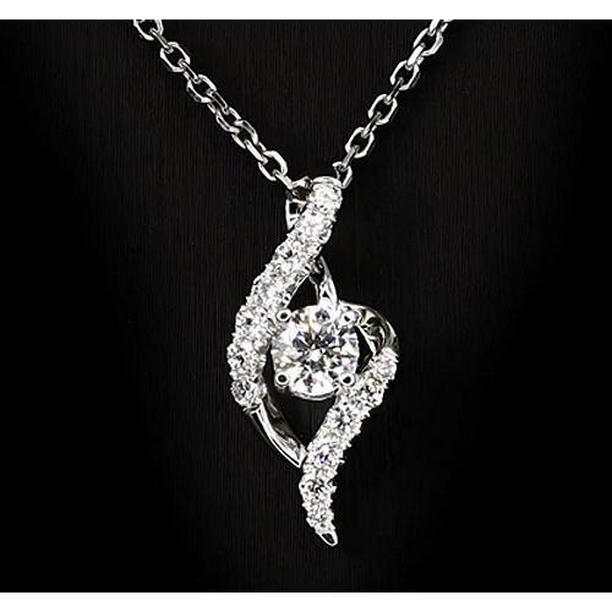 0.66 CT Round Diamond Pendant, 14K White Gold