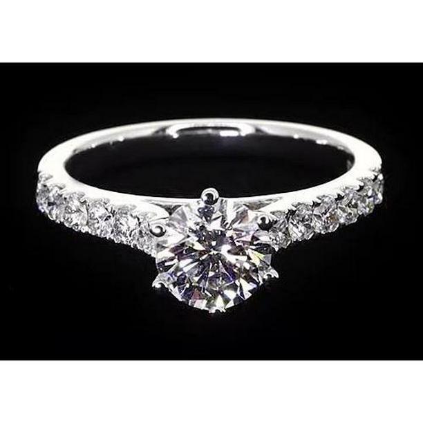 62041 Round Diamond 1.75 CT White Gold Womens Engagement Ring, Size 6.5