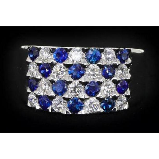 62044 2 CT Blue Sapphire Stones Thick Shank Anniversary Ring, Size 6.5