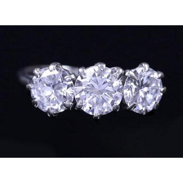 62624 3 Stone Diamond 2.25 CT Claw Prong Set Anniversary Ring, Size 6.5