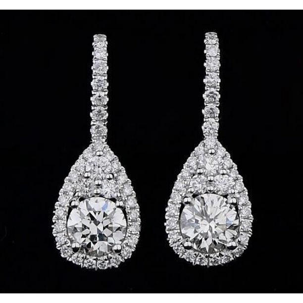 Diamond Pear Shape Round Diamonds 4 CT Ladies Earrings