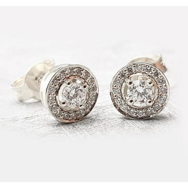 1.82 CT Diamond Halo Stud Earrings, 14K Yellow Gold