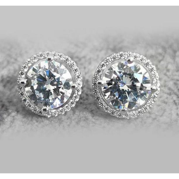 62642 3.56 CT Round Diamonds Halo Stud Earrings, 14K White Gold -  Harry Chad Enterprises