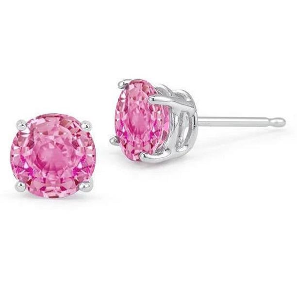 3 CT Round Solitaire Pink Sapphire Lady Stud Gold Earrings