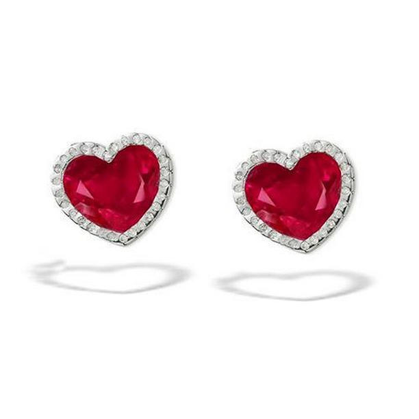 4.56 CT Red Heart Cut Sapphire Diamond Stud Earring, White Gold