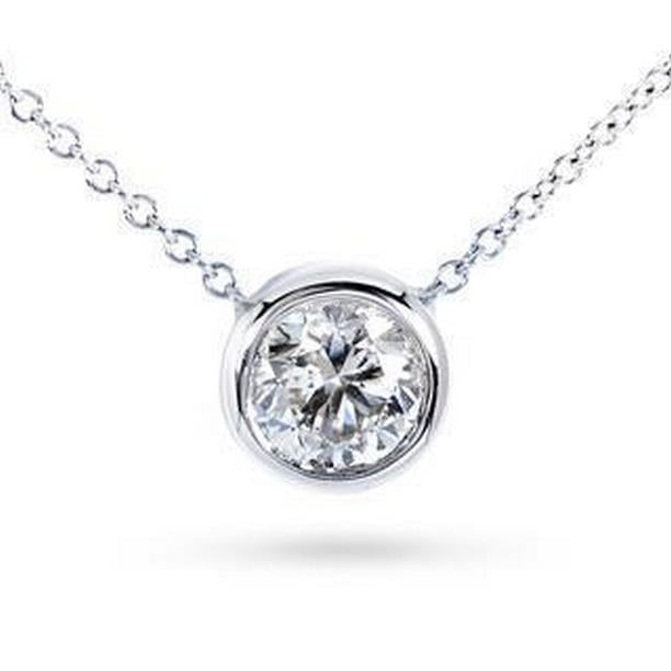 62652 Solitaire 2 CT Round Bezel Set Diamond Pendant 14K White Gold