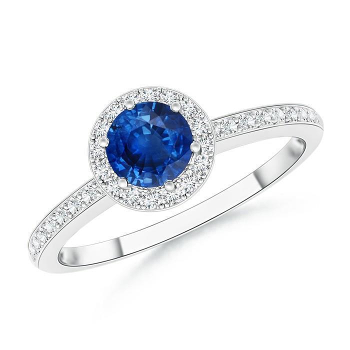 Round Cut 2.37 CT Sapphire & Diamonds Ring, 14K White Gold - Size 6.5