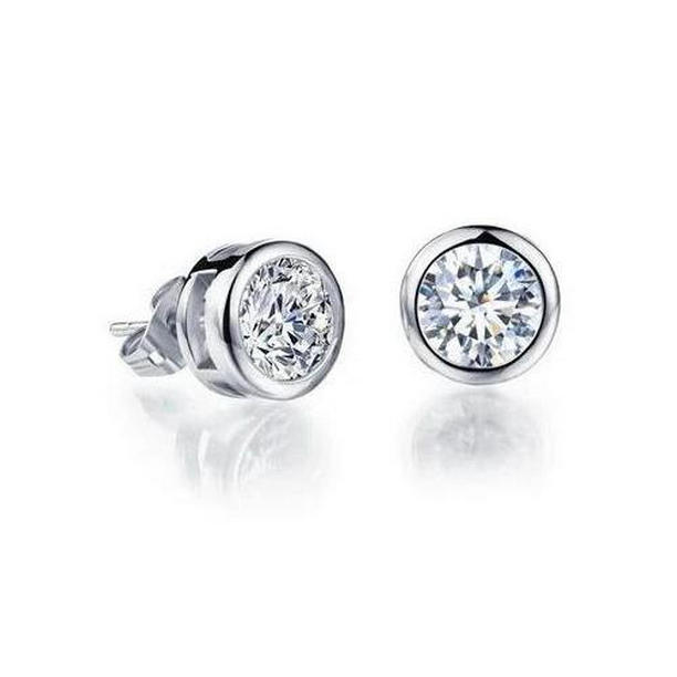 62685 Solitaire Round Diamond 1.70 CT Womens Gold Stud Earrings