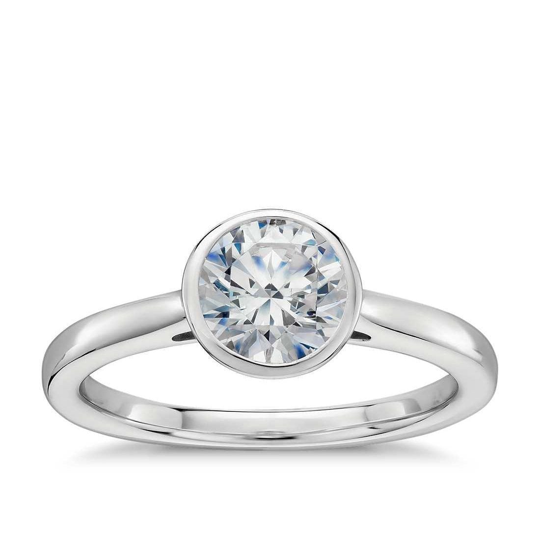 62700 1.20 CT Round Bezel Set Diamond Wedding Solitaire Ring, 14K White Gold - Size 6.5