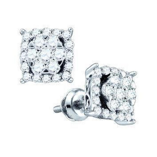 63331 Womens 3.00 CT Round Cut Prong Set Diamonds Halo Stud Earrings, White Gold