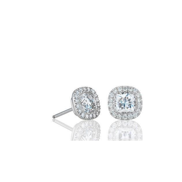 63332 Cushion & Round Cut 2.38 CT Diamonds Stud Earrings, 14K White Gold