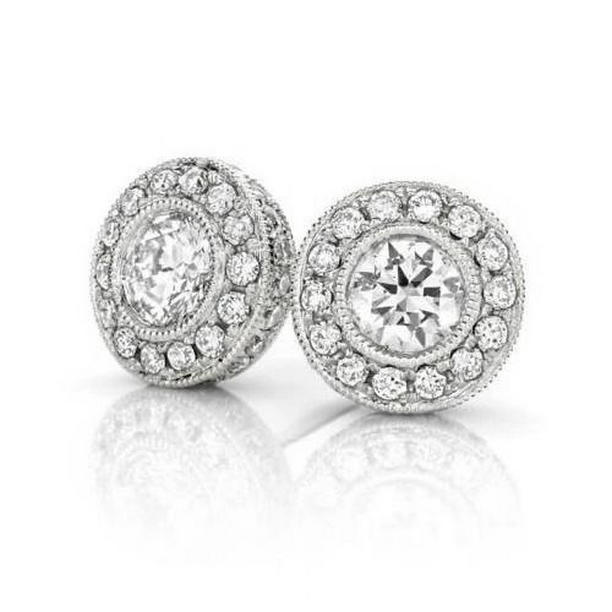 63339 3.10 CT Round Cut Diamond Womens Stud Halo Earrings, 14K White Gold