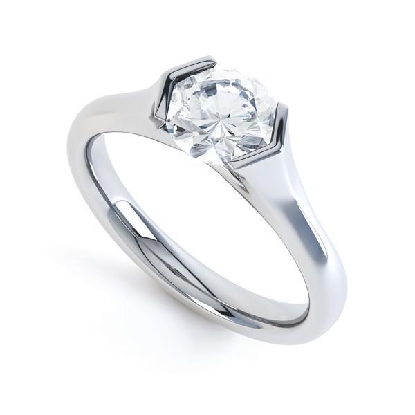 63344 Bezel Set Round Cut 1.60 CT Diamond Engagement Ring, 14K White Gold - Size 6.5