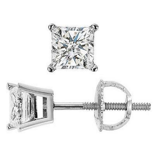 63373 1.70 CT Solitaire Princess Cut Diamond Stud Earring, White Gold