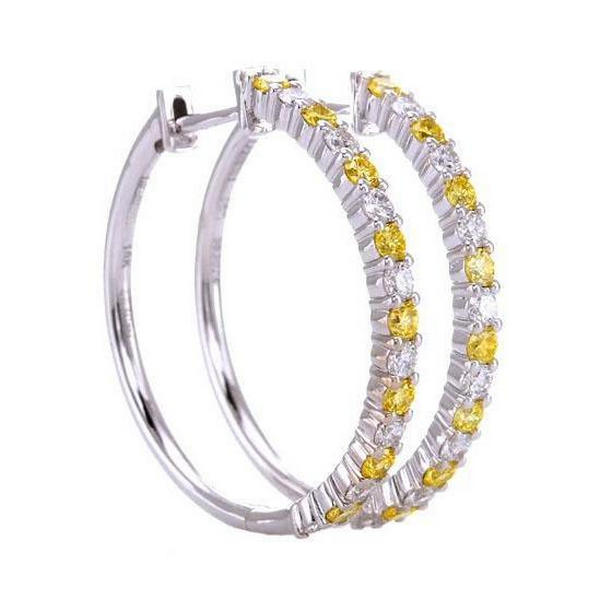 4.80 CT Yellow Sapphires Diamond Hoop Earrings, 14K White Gold