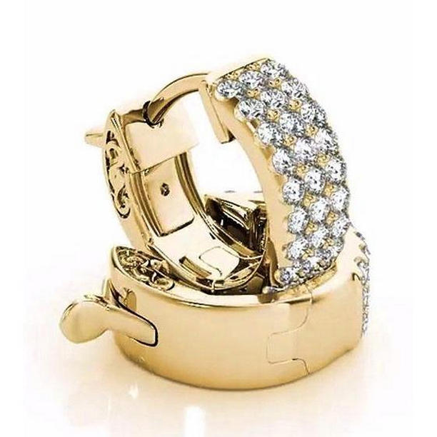 2.40 CT 14K Yellow Gold Hoop Diamond Earrings