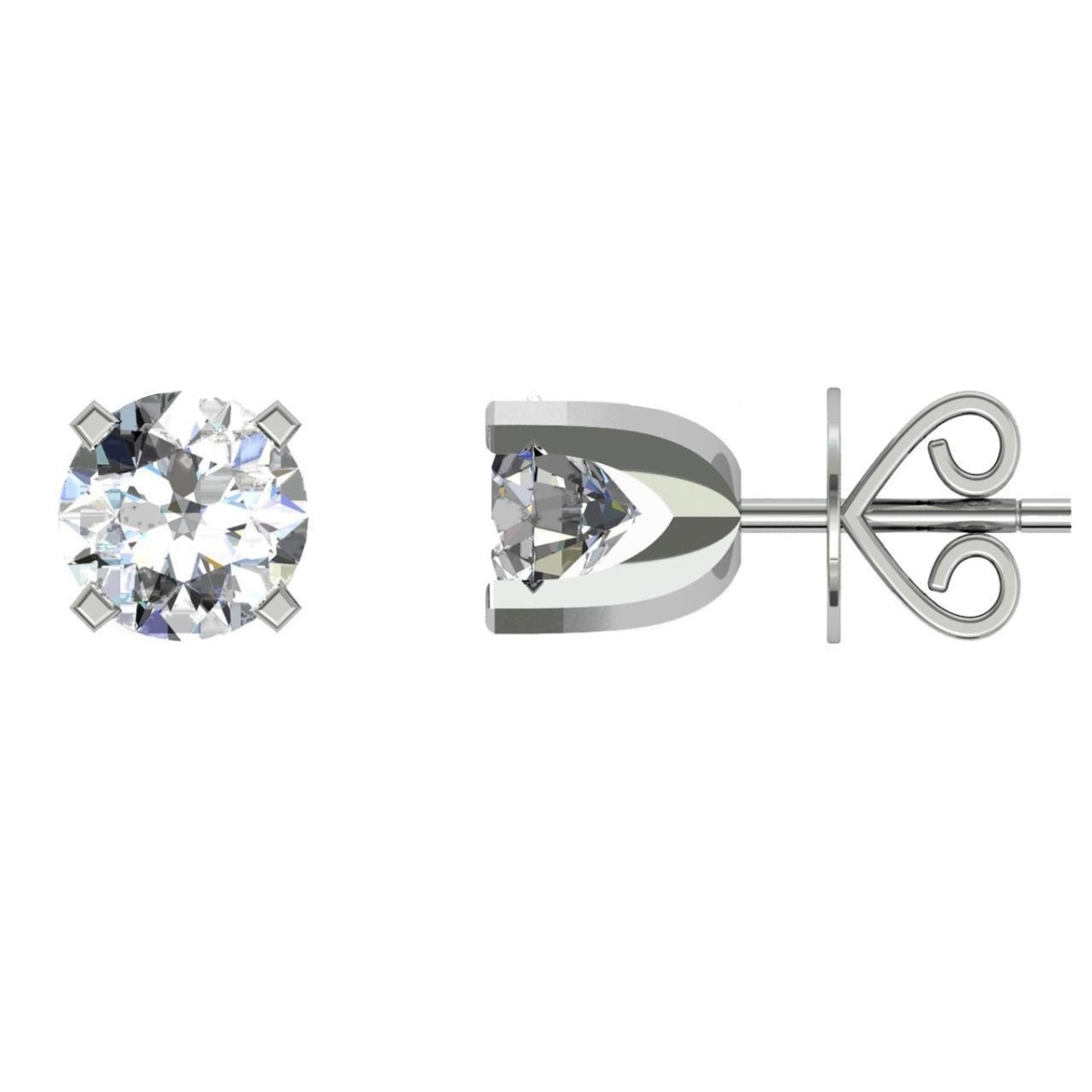 64784 Round Brilliant Cut Four Prong Set 1.90 CT Diamonds Stud Earrings