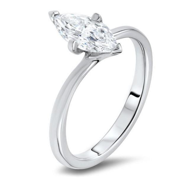 64822 Marquise Cut Solitaire 1.60 CT Diamond Wedding Ring, White Gold - Size 6.5