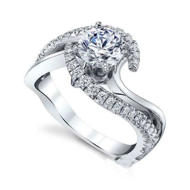 64827 2.80 CT Round Cut Diamonds Engagement Ring with Accents, 14K White Gold - Size 6.5