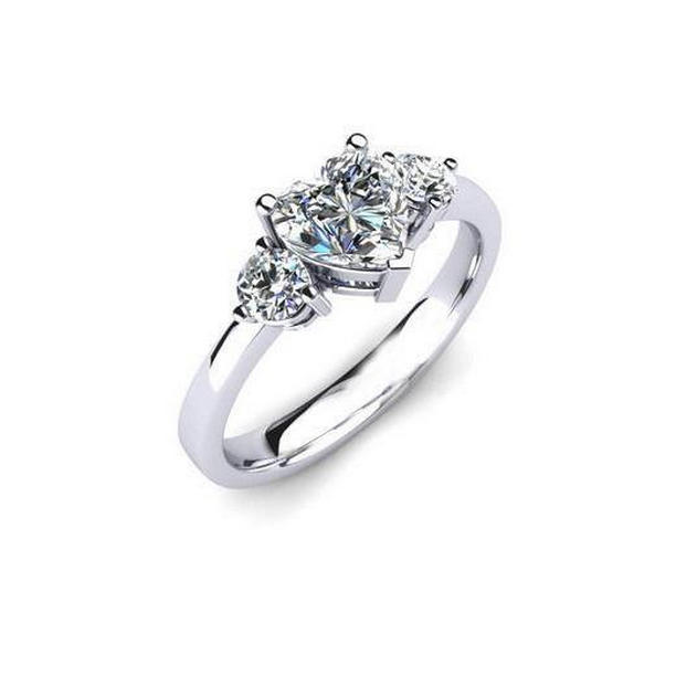 Picture of Harry Chad Enterprises 64833 Heart & Round 2.40 CT 3 Stone Engagement Ring&#44; 14K White Gold - Size 6.5