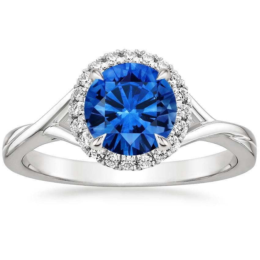 64836 2.40 CT Blue Round Sapphire & Diamond Ring, 14K White Gold - Size 6.5