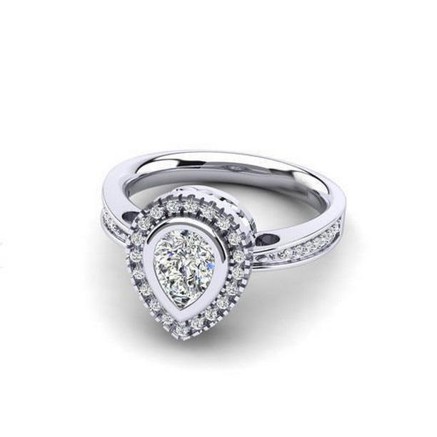 64841 Pear & Round 1.90 CT Diamond Halo Ring, White Gold - Size 6.5