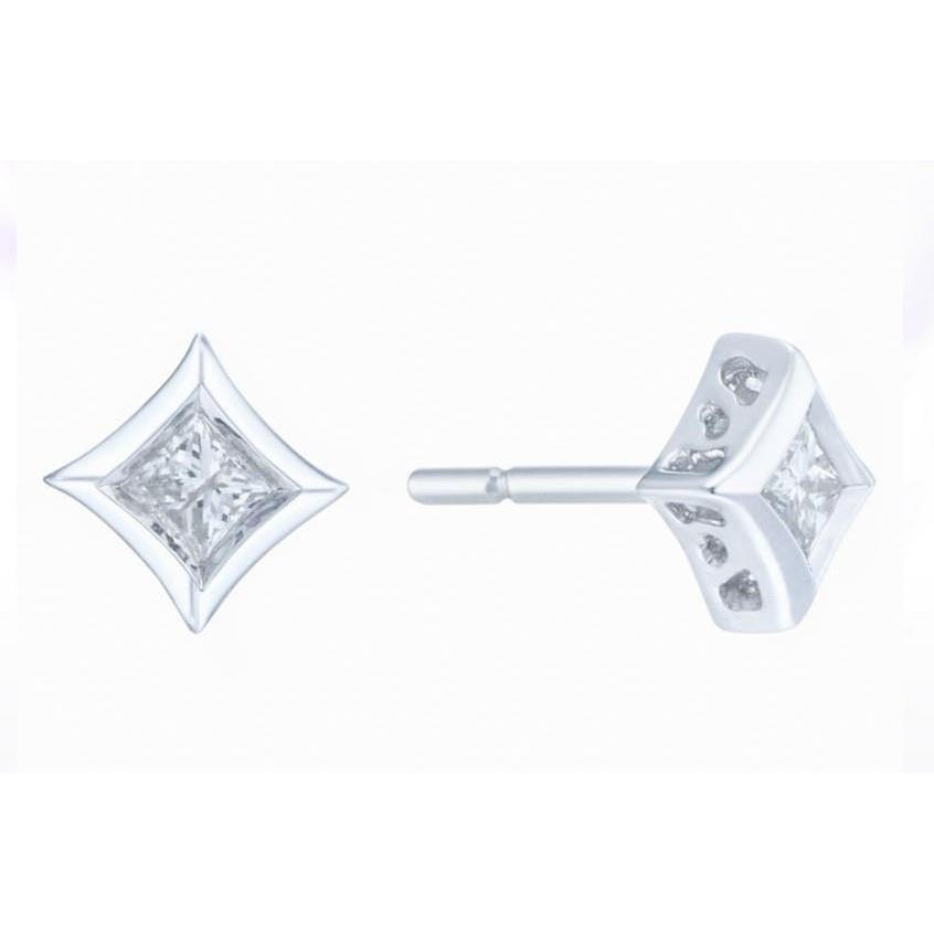 64849 1.80 CT Sparkling Princess Cut Diamonds White Gold Womens Stud Earrings
