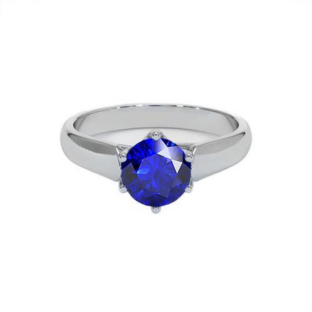 65644 2 CT Round Sri Lankan Sapphire Solitaire Ring, 14K White Gold - Size 6.5