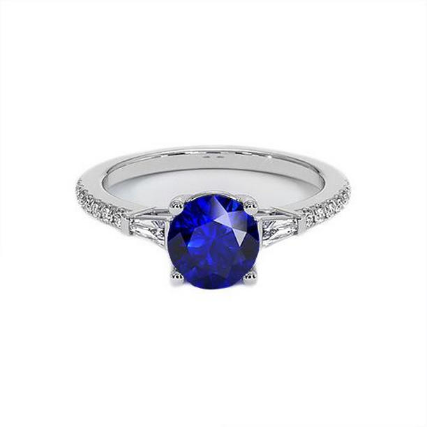Picture of Harry Chad Enterprises 65648 5 CT 3 Stone Style Genuine Round Diamond & Blue Sapphire Ring&#44; Size 6.5
