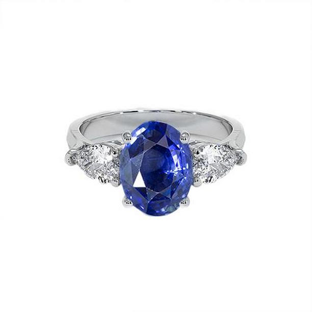 Picture of Harry Chad Enterprises 65650 9.25 CT Three Stone Pear Diamond & Ceylon Oval Sapphire Ring&#44; Gold - Size 6.5
