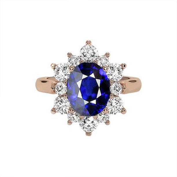 Picture of Harry Chad Enterprises 65654 11.25 CT Rose Gold Halo Starburst Style Blue Sapphire Diamond Ring&#44; Size 6.5
