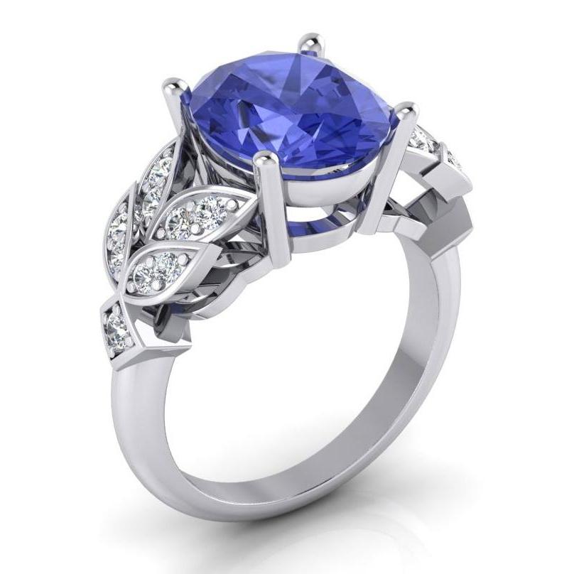 65655 6.65 CT Womens White Gold Oval Tanzanite Gemstone Diamond Ring, Size 6.5