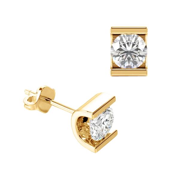 65658 2 CT Round Cut 14K Yellow Gold Diamond Stud Channel Set