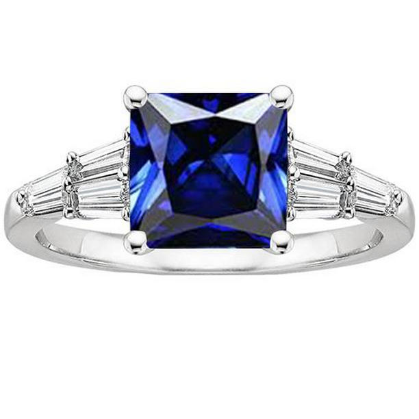 Picture of Harry Chad Enterprises 65671 4.50 CT Princess Cut Sapphire Ring with Tapered Baguettes&#44; 14K Gold - Size 6.5