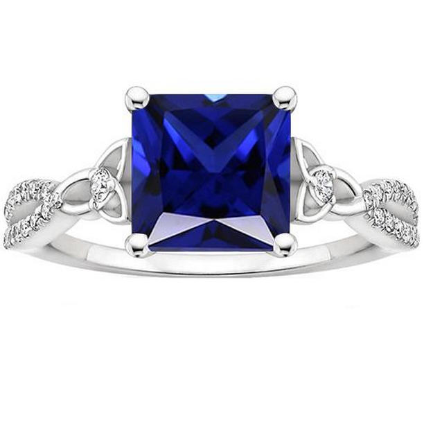 Picture of Harry Chad Enterprises 65680 4 CT Princess Cut Blue Sapphire Gold Twisted Shank Diamond Ring&#44; Size 6.5