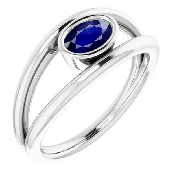 Picture of Harry Chad Enterprises 65684 Oval Solitaire 2 CT Bezel Set Blue Ceylon Sapphire Ring&#44; 14K Gold - Size 6.5